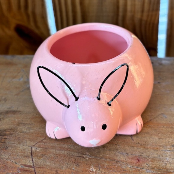 Vintage Rocket Farms Pink Bunny Ceramic Planter Trinket Dish - Picture 4 of 8